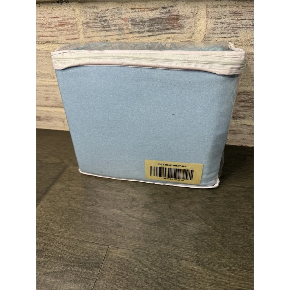 QVC Sunday River Full Cotton Sheet Set Baby Blue Color New Vintage NOS Soft